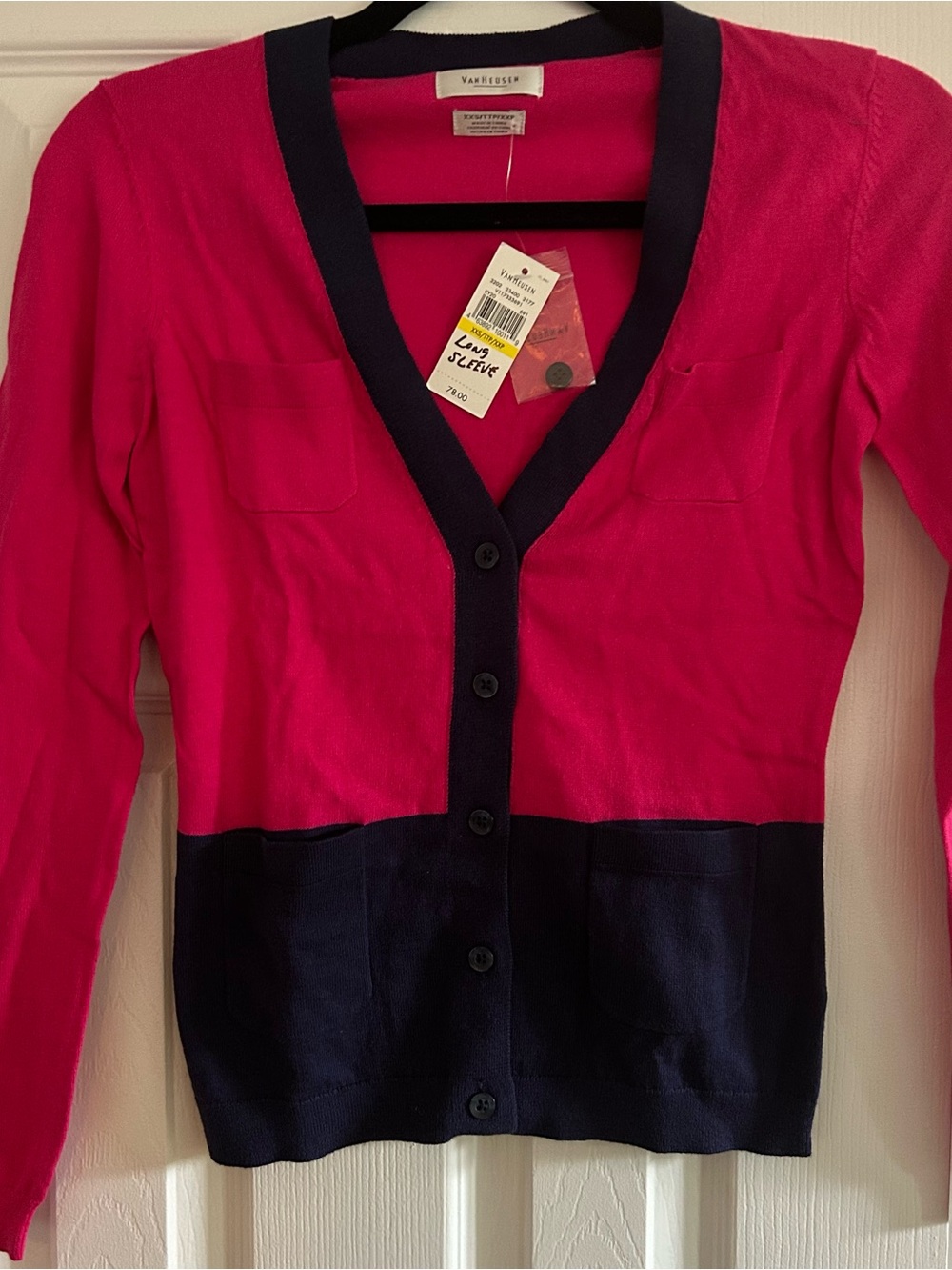 Van Heusen Hot Pink Cardigan with Navy Trim